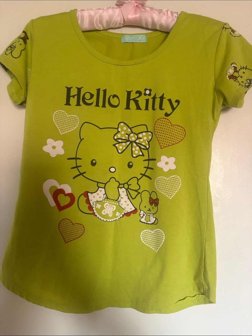 Y2K Hello Kitty Lime Green Graphic Short Sleeve Tee